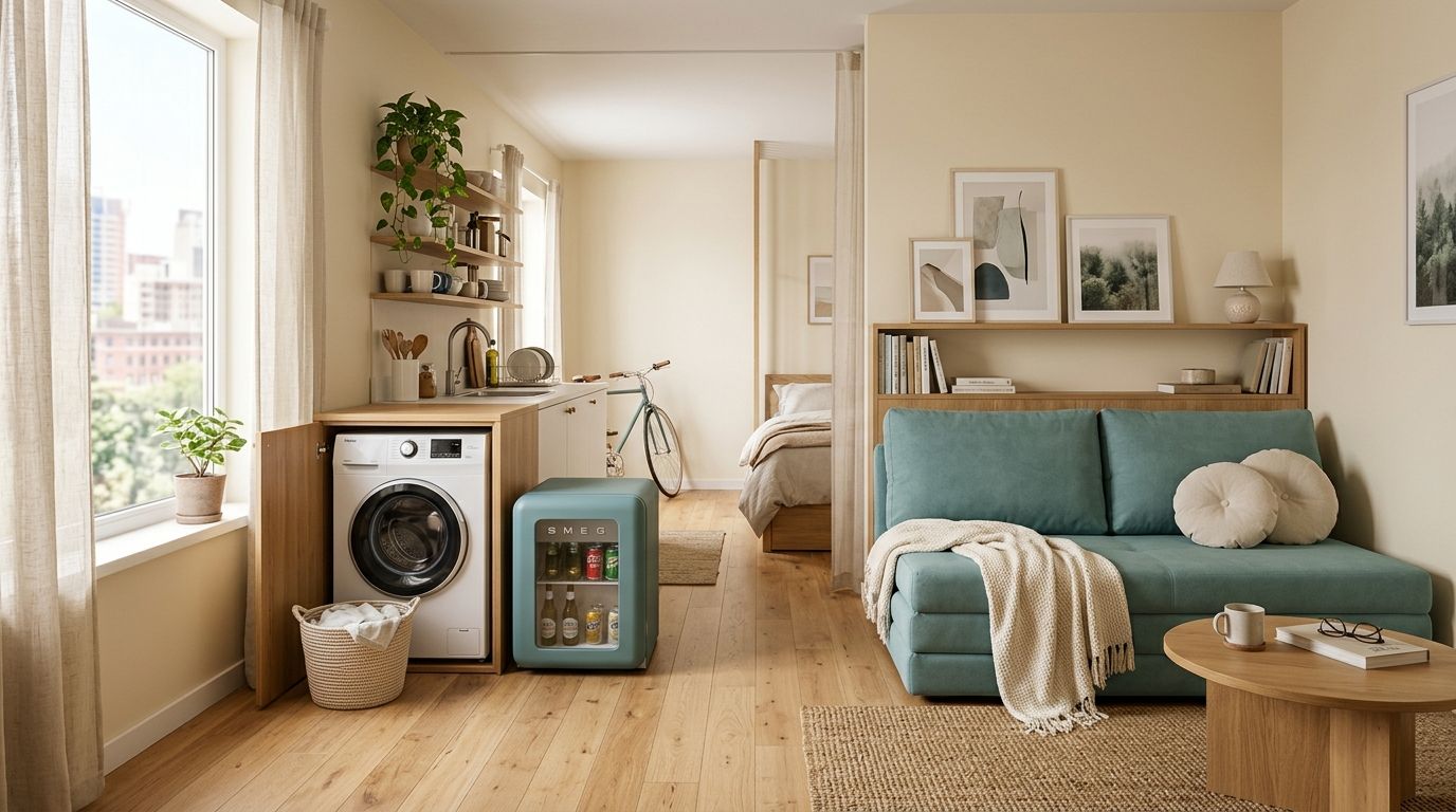 Borcolo small-space appliances arranged in a compact apartment